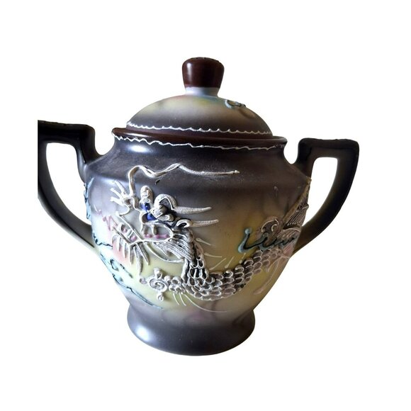 Vintage Japanese Dragon Tea Set Sugar Bowl Creamer 3 Cups  Hand-Painted Moriage - Picture 2 of 16